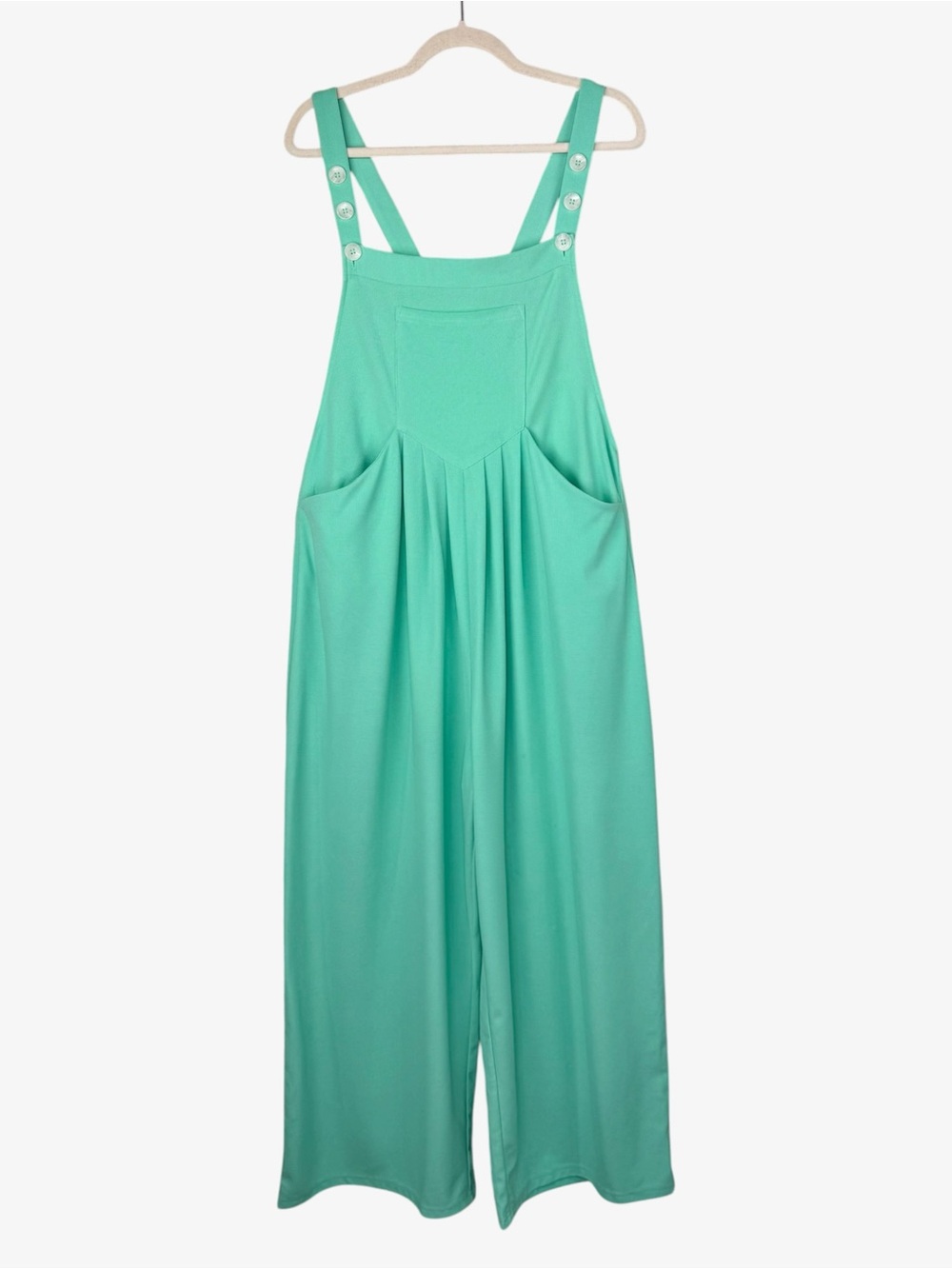 Halara Mint Green Waffle Knit Wide Leg Overalls L Boho Jumpsuit with Pockets